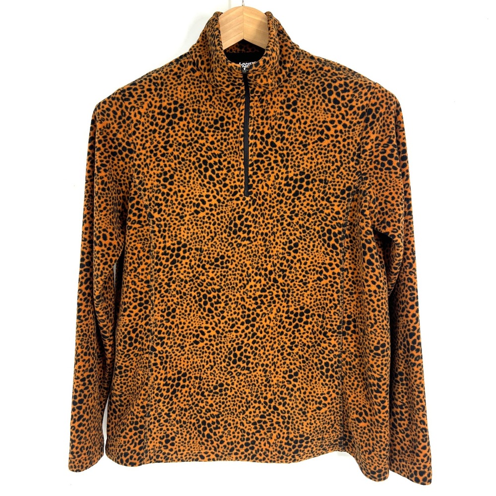 Lands End Womens Leopard Print Fleece Quarter Zip Pullover Small 6-8